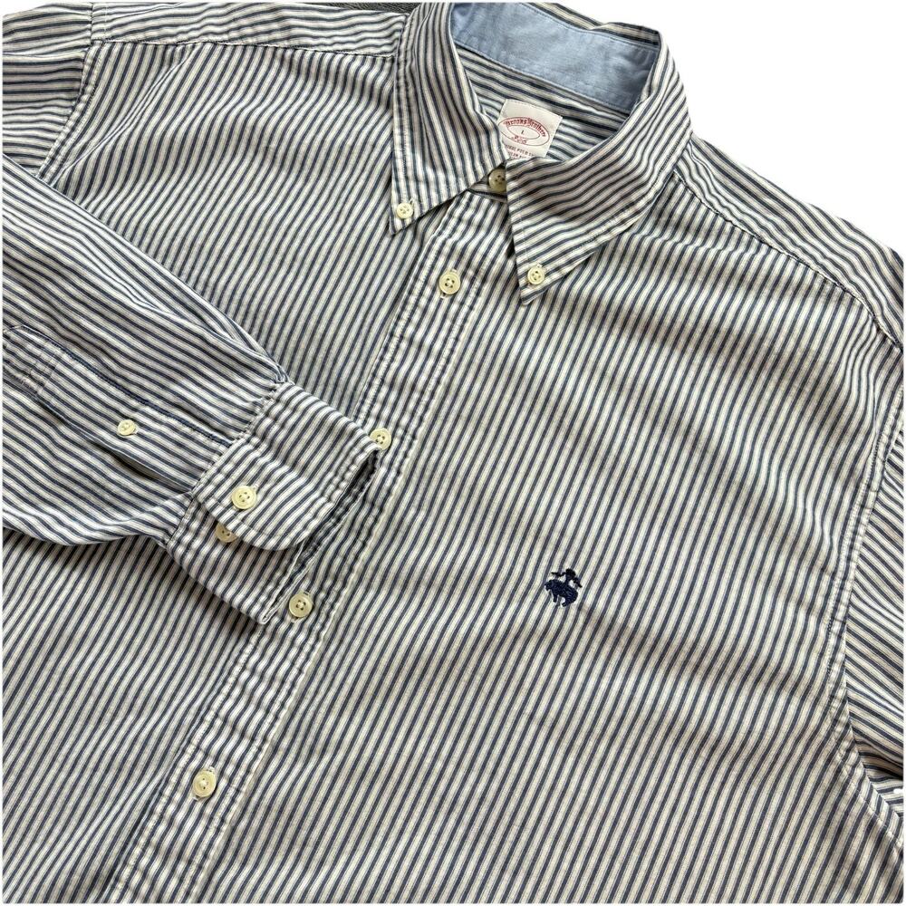 Brooks Brothers 346 The Original Polo Shirt Size Large Blue/White Stripe Cotton